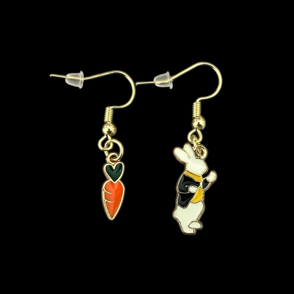 Gold Bunny and Carrot Dainty Earrings - Hypoallergenic